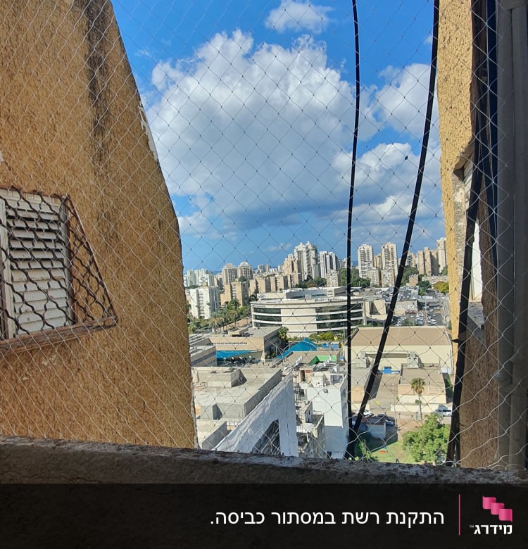 רשת למניעת כניסת יונים על חלון בניין